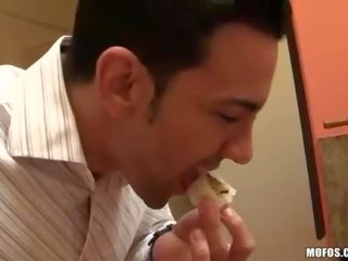 Latin gf Melanie Rios playing with sushi and dick