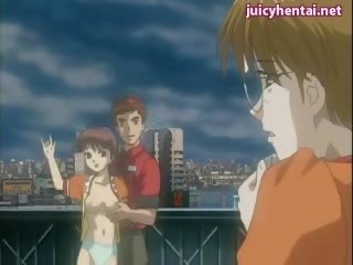 Anime lesbians rubbing and sharing a member