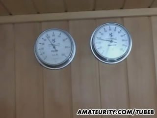 Amateur teen young woman hardcore action in a sauna