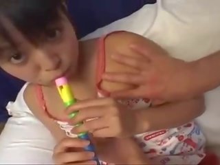 Teen asian chick playing with flute forced to play prick