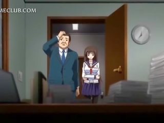 Anime mademoiselle in school uniform blowing large shaft
