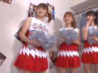 Three big tits japanese cheerleaders sharing prick
