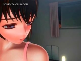 Busty anime hottie rubbing her wet sexually aroused pussy