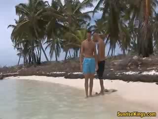 Two fellows fucks blondie Rough on the beach