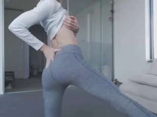 Terrific Blonde Teen Striptease with Perfect Tits and Nice Ass in Yogapants
