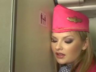 Nice blonde stewardess sucking manhood onboard