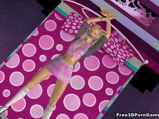 3D cartoon blonde young lady getting eaten out