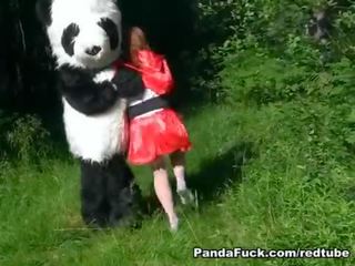 Đỏ cưỡi mui xe fucked lược qua panda