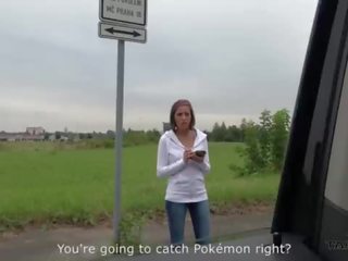 Grand fabulous pokemon medžiotojas krūtinga mažutė convinced į šūdas nepažįstamasis į driving furgonas