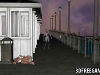 Busty 3D Cartoon seductress Getting Fucked By A Zombie