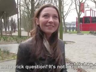 Belgian hottie sucks prick in public