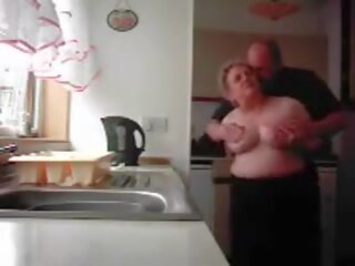 Grandma and grandpa fucking in the kitchen