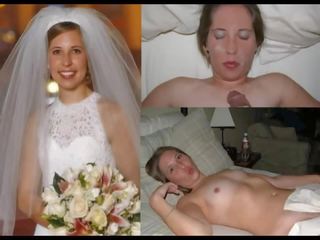 Brides wedding dress before during immediately afterwards compilation cuckold facial cumshot
